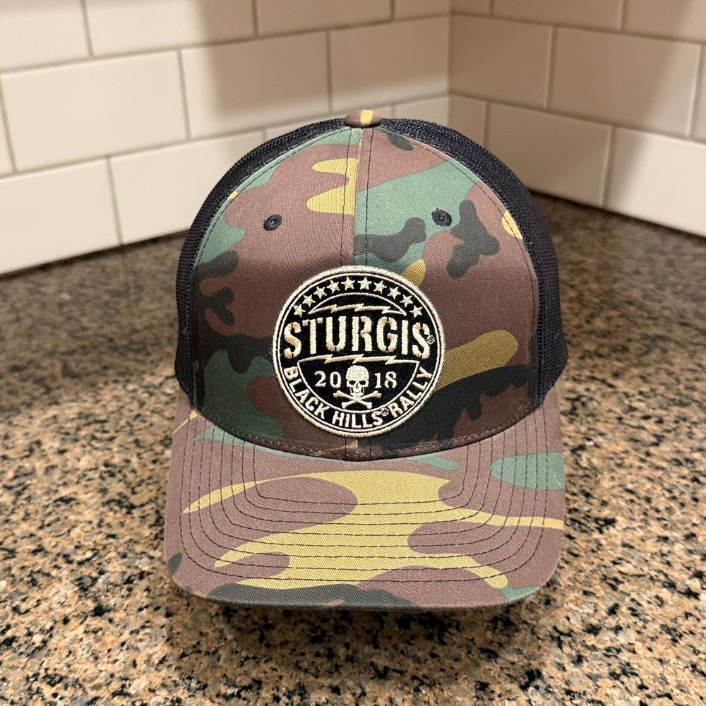 Yupoong The Classics Trucker Hat Men's Adjustable Camo Sturgis 2018 Rally